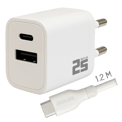 REDLINE Punjač sa USB-C kablom, 1 x USB-A, 1 x USB-C, brzi, 25W - PQ256AC+CC1.2M60W