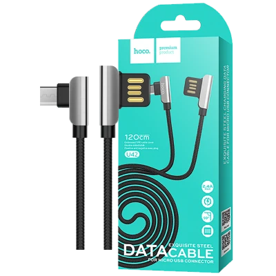 hoco. USB kabl za smartphone, micro USB, 1.2 met., 2.4 A, crna - U42 Exquisite steel, Micro USB, BK