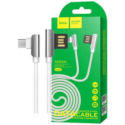 hoco. USB kabl za smartphone, micro USB, 1.2 met., 2.4 A, bijela - U42 Exquisite steel, Micro USB, WH