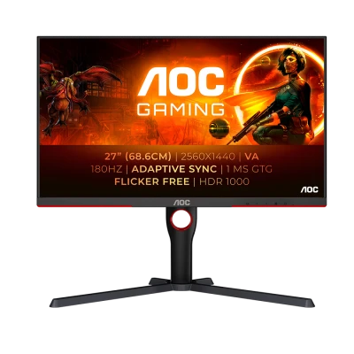 MONITOR AOC Gaming Q27G3XMN Mini LED 27” VA, 16:9, 2560x1440, 180Hz, 1ms, 1000 cd/m2, 4000:1, Audio,2x HDMI, DP, Full Ergonomic, Black-Red, VESA 3y