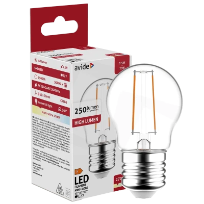 Avide Sijalica, LED 2.5W, E27, 2700K, 360°, 230V AC - Mini Globe 2.5W E27