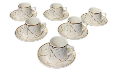 SET ŠOLJA ZA KAFU 6/1 BIJELE SA ZLATNIM MOTIVOM DP3570