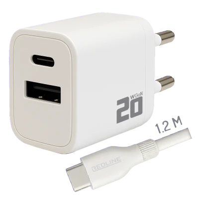 REDLINE Punjač sa USB-C kablom, 1 x USB-A, 1 x USB-C, brzi, 20W - PQ210AC+CC1.2M
