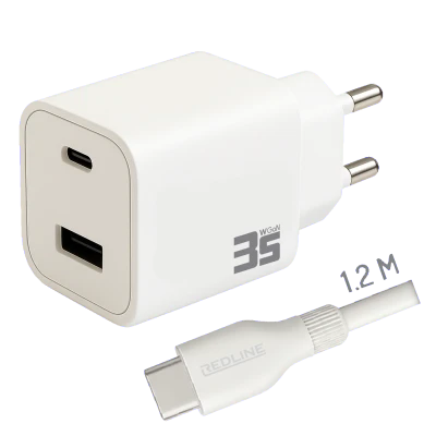 REDLINE Punjač sa USB-C kablom, 1 x USB-A, 1 x USB-C, brzi, 35W - PQ351AC+CC1.2M60W
