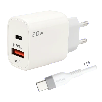REDLINE Punjač sa USB-C kablom,  1 x USB-A, 1 x USB-C, 20W - GL20AC+CC-1M