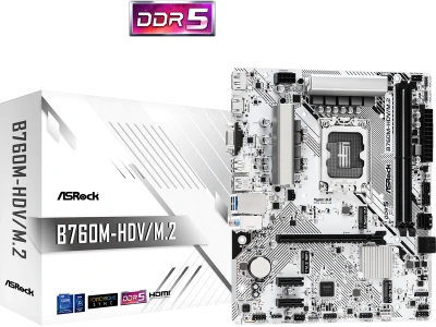 ASROCK MB B760-HDV/M.2B760, LGA1700, 2xDDR5, 2xM.24xSATA,RAID,HDMI,DP,VGA,MicroATX, White