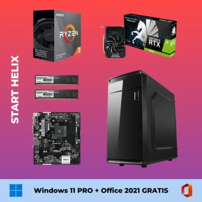 Start Helix - Ryzen 3 3100 / RTX 3050 / 16GB DDR4 / 480GB SSD + Windows 11 pro + Office 2021 GRATIS