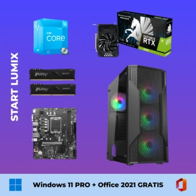 Start Lumix - i3 13100F / 16GB DDR4 / 512GB SSD / RTX 3050 + Windows 11 pro + Office 2021