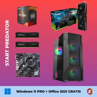 Start Predator - Ryzen 7 5700X OC / RTX 5060 Ti 16GB / 32GB DDR4 / 1TB SSD + Windows 11 pro + Office 2021 GRATIS