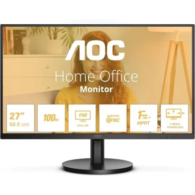 AOC Monitor 27B3HA2 27” IPS, 16:9, 1920x1080, 100Hz, 1ms, 250 cd/m2, 1300:1, VGA, HDMI, VESA, Ultra Narrow, Adaptive Sync, 2 W x 2, Black, VESA 3y