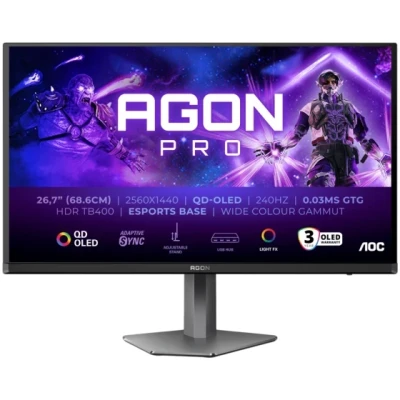 AOC Monitor LED AG276QZD2 AGON PRO 26.7" 2560x1440 QD-OLED Adaptive Sync 240Hz 0.03ms 250 cd/m2 3-sided frameless FULL ERGO 2xHDMI 2xDP USB Hub
