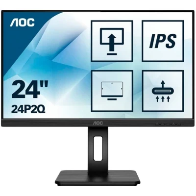 AOC Monitor LED 24P2Q IPS PRO (23.8“, 16:9, 1920x1080, IPS, 75Hz, 250 cd/m², 1000:1, 50M:1, Antiglare + 3H, 4 ms, 178/178°, Speakers, USB 3.2 (Gen1) x 4, VGA, HDMI, DP, DVI, Tilt, Pivot, Swiv
