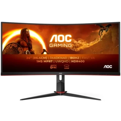AOC Monitor Gaming CU34G2XP 34” Curved VA, 21:9, 3440x1440, 180Hz, 1ms, 430 cd/m2, 4000:1, HDMI, DP, PbP, PiP, Ergonomic, Black-Red, VESA 3y