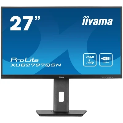 IIYAMA Monitor LED XUB2797QSN-B2 27" IPS 2560 x 1440 @100Hz 300 cd/m² 1300:1 1ms HDMI DP USB-C 65W RJ45 Daisy Chain USB Hub 3.2 height, swivel, tilt, pivot (rotation both sides), 3-side borde