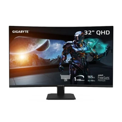 Gigabyte Monitor 31.5" GS32QCA31.5" VA 1500R, 2560x1440 QHD 250cd, 180Hz, 1ms, 2x HDMI, 1x DP