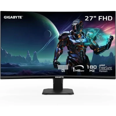Gigabyte Monitor 27" GS27FC27" VA 1500R, 1920x1080 FHD, 250cd, 180Hz, 1ms, 2x HDMI, 1x DP