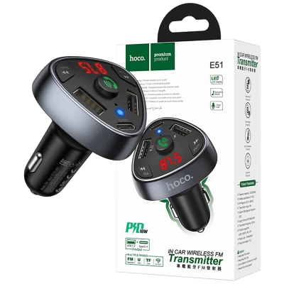 hoco. FM modulator, Bluetooth, 12/24 V, 2xUSB, 1xtype C, PD 18W - E51 Road treasure