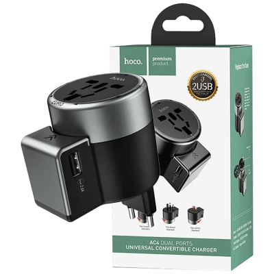 hoco. Punjač Travel, univerzalni, EU/UK/US/AU, 2 x USB,2.5 A - AC4 Dual port rotating charging