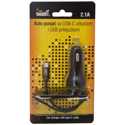 MeanIT Punjač, auto, sa USB i USB type C priključkom, 2.1A - AUTO PUNJAČ SA USB C
