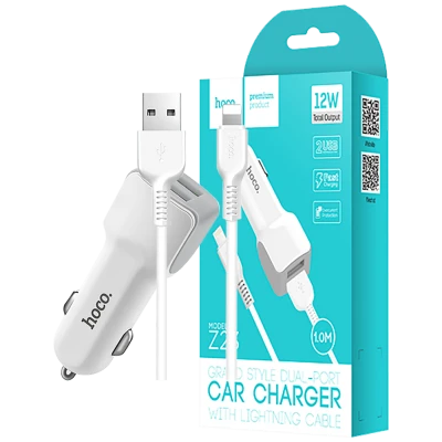 hoco. Auto punjač sa Lightning kabelom, 2 x USB, 5 V/2.4 A - Z23 Grand Style set, Lightning