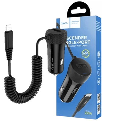 hoco. Auto punjač za Lightning kabelom,  1 x USB, 2.4 A max. - Z21A Ascender Lightning