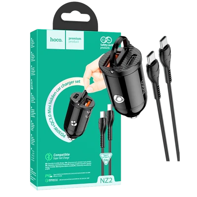hoco. Auto punjač sa type C kabelom, PD + QC3.0, 2 x USB, 4.8 A - NZ2 Link, type C, Black