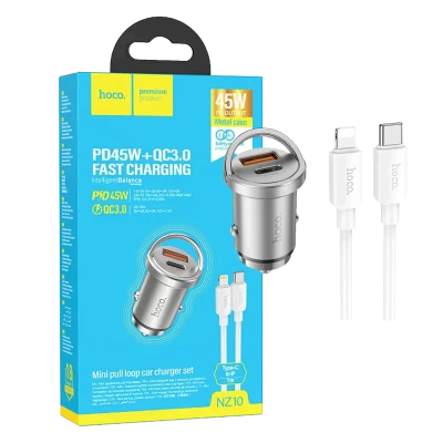 hoco. Auto punjač, brzi, sa Lightning kabelom, PD45W+QC3.0 - NZ10 Handy, Lightning