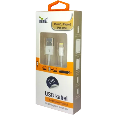 MeanIT USB kabl za Iphone 5 / 6, iPAD, dužina 2.0 metra, bijeli - KABEL ZA IPHONE 5 / 6, iPAD