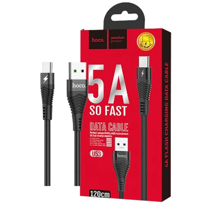 hoco. USB kabl za smartphone, USB type C, 1.2 met., 5 A, crna - U53 5A Flash