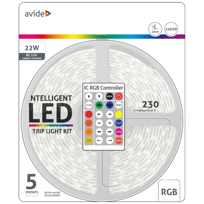 Avide LED traka sa daljinskim upravljačem,RGB,22W,12V,5 met.,IP65 - ABLSBL12V5050-30RGB-IC65
