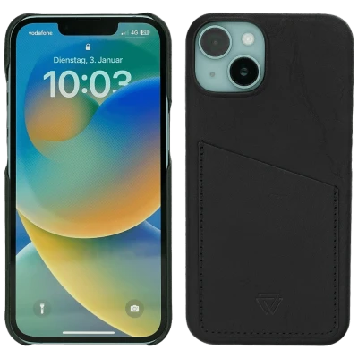Wachikopa Maska za iPhone 14, držač za kartice, koža, crna - Full Leather Case iPhone 14 Black