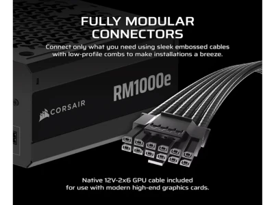 Corsair PSU 1000W RM1000eGold, Fully Modular, 12V-2x66xSATA, 3xPCIe, ATX 3.1, PCIe 5.1