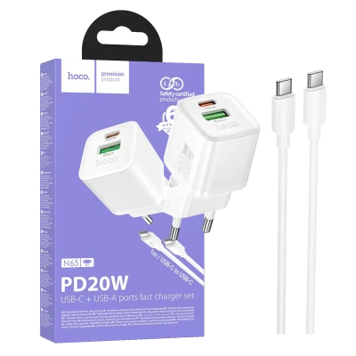 hoco. Punjač kućni sa type C kabelom, PD20W + QC3.0 - N65 Ingenious type C