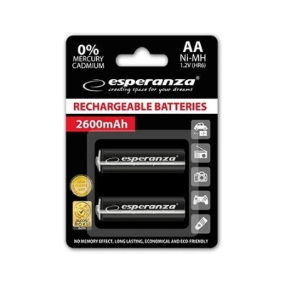 Punjive baterije ESPERANZA RECHARGEABLE Ni-MH  AA 2600MAH 2kom. black, EZA105