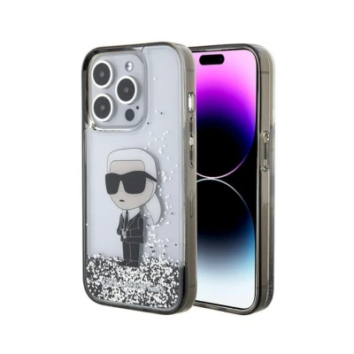 ORIGINAL KARL LAGERFELD CASE IKONIK KLHCP15LLKKNSK LIQUID GLITTER CASE ZA IPHONE 15 PRO TRANSPARENT