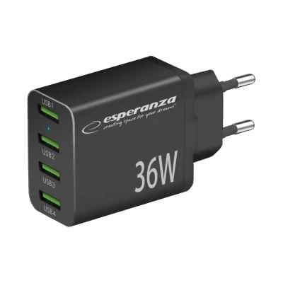 USB punjač 4xUSB-A, ESPERANZA  QUICK POWER CHARGER 36W 4x USB-A QC 3.0 18W, EZC107K