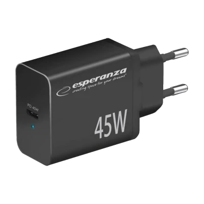 USB punjač Type-C ESPERANZA QUICK POWER CHARGER 45W USB-C PD 45W BLACK, EZC108K
