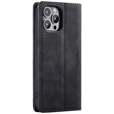 CaseMe Futrola preklopna za iPhone 15 Pro, koža, crna - Flip Leat. Phone Case iPhone 15 Pro