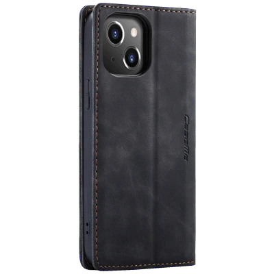 CaseMe Futrola preklopna za iPhone 14, koža, crna - Flip Leather Phone Case iPhone 14