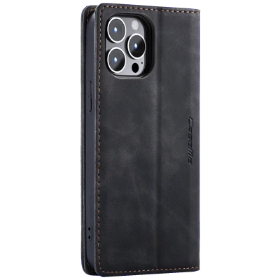 CaseMe Futrola preklopna za iPhone 14 Pro, koža, crna - Flip Leat. Phone Case iPhone 14 Pro