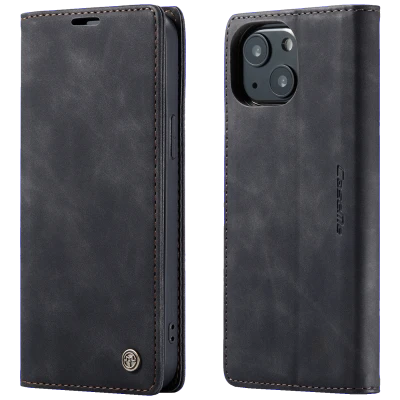 CaseMe Futrola preklopna za iPhone 13, koža, crna - Flip Leather Phone Case iPhone 13
