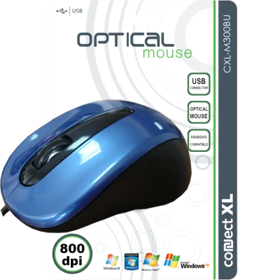 Connect XL Miš optički,  800dpi, USB, plava boja - CXL-M300BU