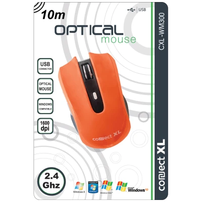 Connect XL Miš bežični,  1600dpi domet 10 met, narandžasta boja - CXL-WM300