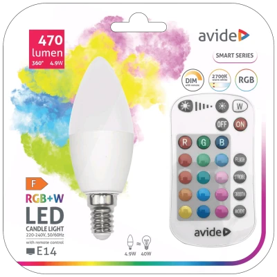 Avide Pametna sijalica, LED 4.9W, E14, RGB+W, 2700K, daljinski - Smart LED Candle 4.9W