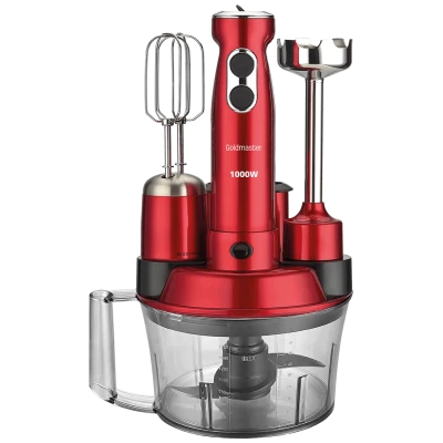 Goldmaster Štapni mikser sa posudom, 5u1, 1000 W, Multipraktik - GM-7239K Elena Max Red