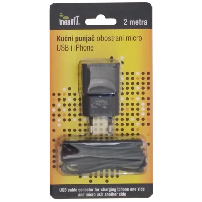 MeanIT Punjač kućni za smartphone I iPhone, 2 met - PUNJAČ KUĆNI ZA SMARTPHONE I IPHONE