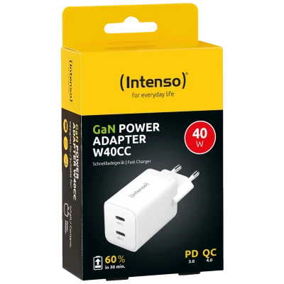 (Intenso) Punjač kučni, brzi, 2 x USB-C, 3A, 40W - Power Adapter W40CC GaN