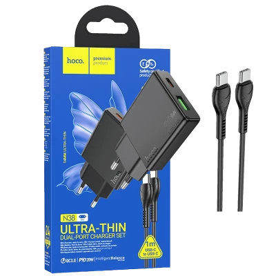 hoco. Punjač kućni sa type C kabelom, brzi, PD20W, QC3.0 - N38 Delgado type C