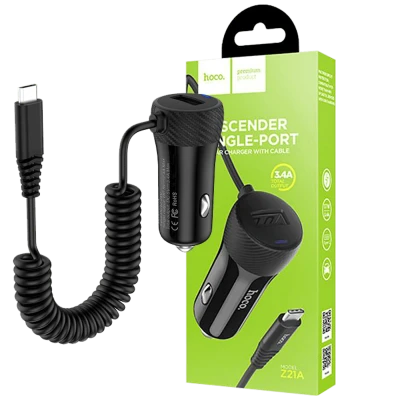 hoco. Auto punjač sa micro USB kabelom, 1 x USB,  2.4 A max. - Z21A Ascender single USB