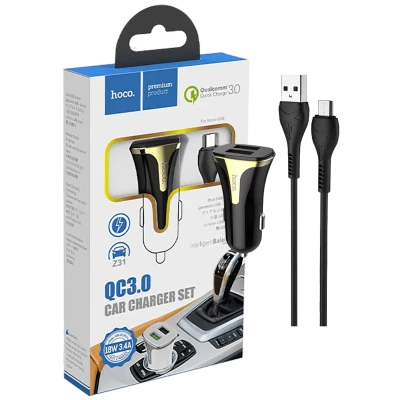 hoco. Auto punjač sa microUSB kabelom, QC, 2 x USB,  3.1 A - Z31 Universe double port, microUSB